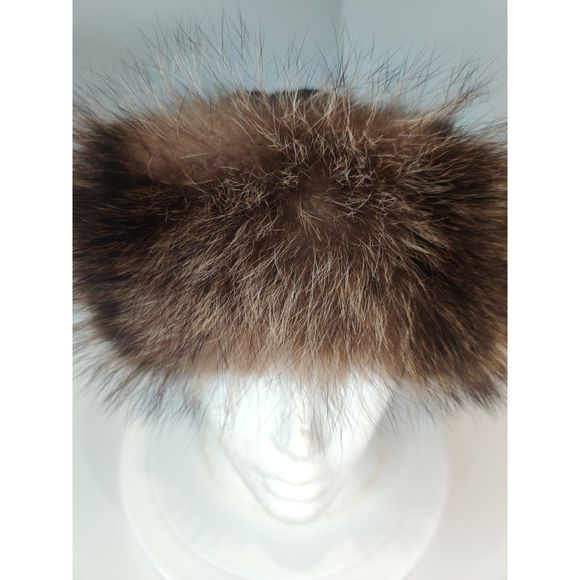 Vintage Racoon and Black Leather Fur Hat from Canada 21\